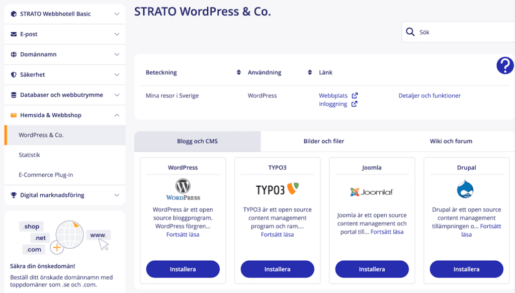 Installera WordPress på Strato