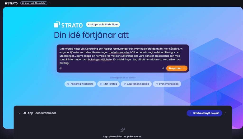 Strato AI app- och sitebuilder – första chatten