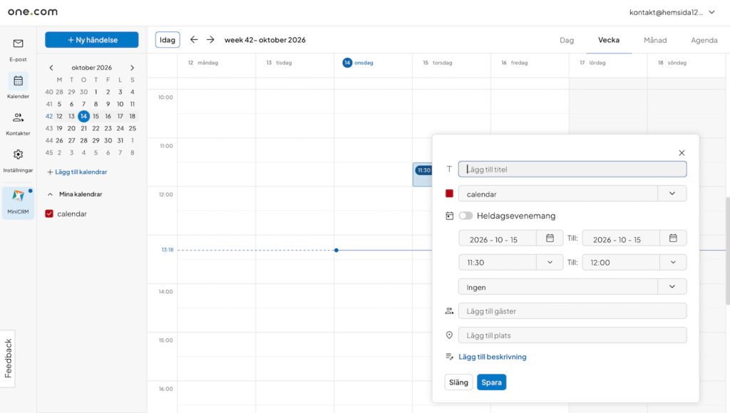 One.com företagsmail kalender
